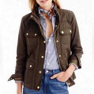 J. Crew Women’s Mossy Brown Green Downtown Field Chore Jacket Large Waxed Cotton
